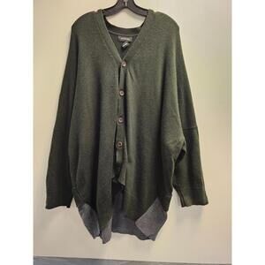 Eskandar O/S Lux Verdant Green/Gray 36"LONG Cotton Linen VNeck Cardigan Sweater